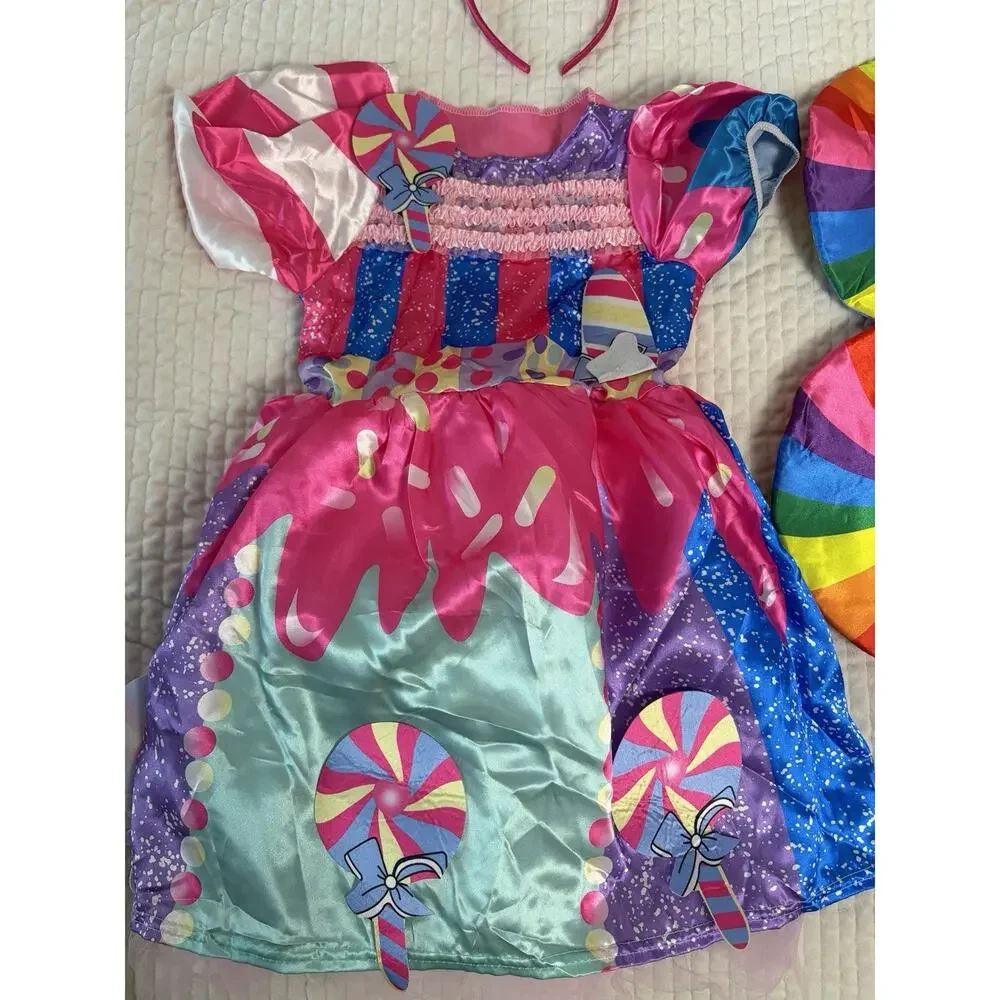 Girls Candy Lollipop Halloween Costume Dress Colorful Sweet Shop 4-6T
